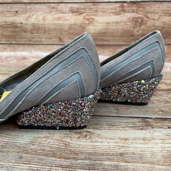 Sequins multicolor leather heels gray suede - Picture 4 of 13